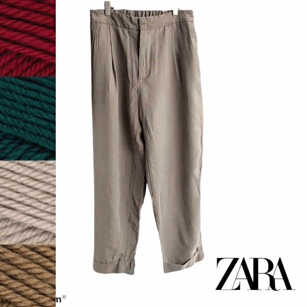 ZARA khaki pants cropped high rise pleated pants Medium
